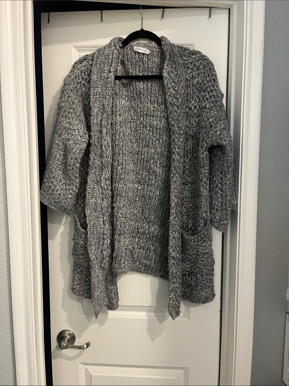 Love Riche Chunky Gray Open-Front Knit Cardigan
